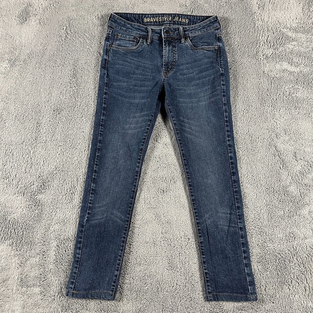Bravestyle Jeans Womens 30 Blue Denim Whiskered Stretch Straight Leg Streetwear